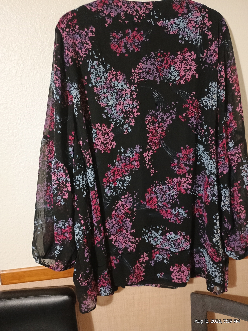Lane Bryant Black Floral Tunic with Pink and Lavender Sprays - Picture 2 of 4
